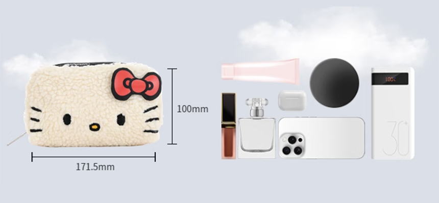 레스포삭 헬로키티 50주년 한정판 뽀글이 파우치 양털 화장품 코스메틱 HELLO KITTY