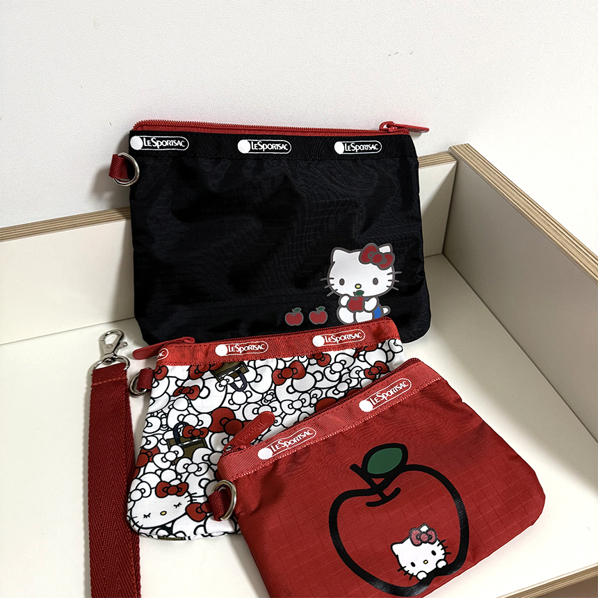 레스포삭 동전지갑 카드홀더 여행용 미니파우치 3종 셋트 레드 키티 애플 에디션